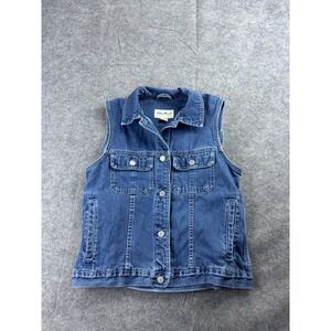 Eddie Bauer Denim Vest Womens S Button Sleeveless Pockets 90s Preppy Y2K Moto